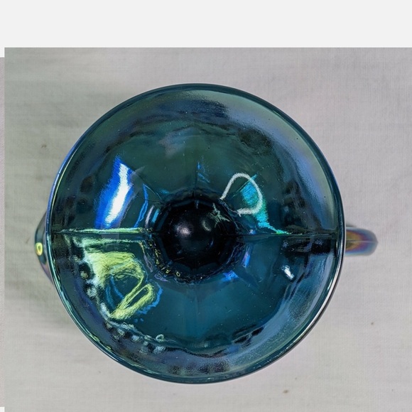 Vtg, Indiana Blue Carnival Glass Pedestal Creamer Harvest Grapes Iradescent - Picture 4 of 8